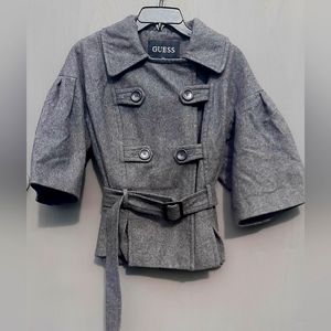 Vintage Guess Cropped Wool Peacoat Statement Sleeves Gray Medium